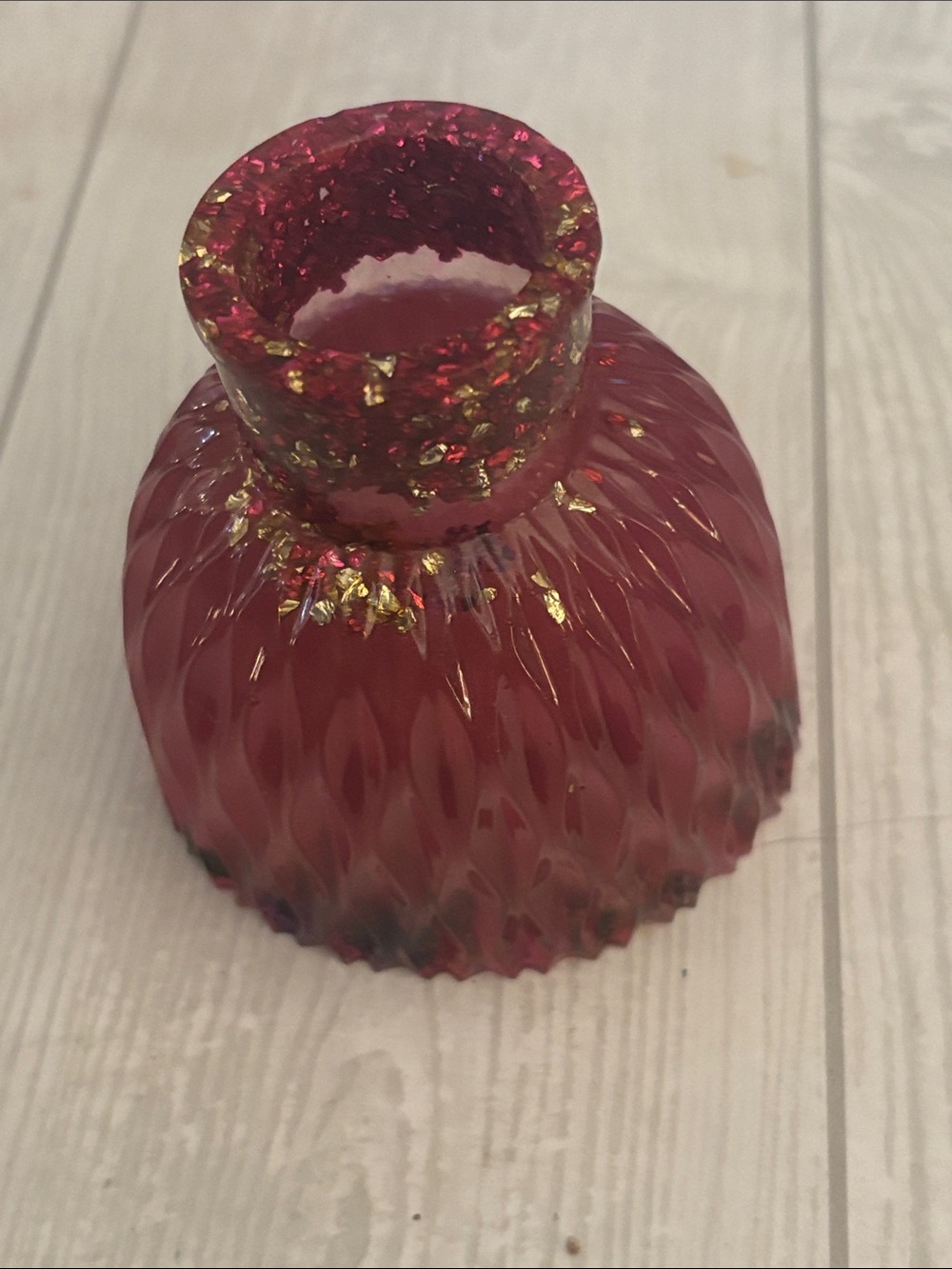 Handmade Epoxy Resin pink Vase with Gold Leaf Accent